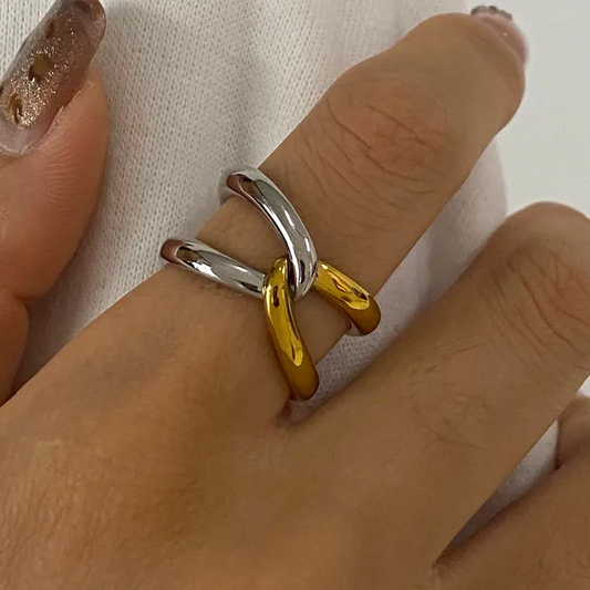 ANILLO CRUZADO BICOLOR
